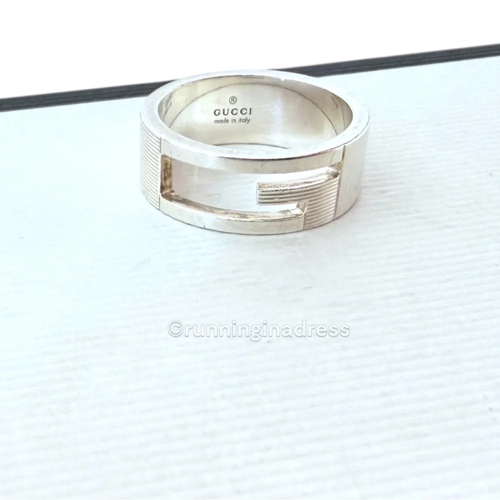 Authentic Gucci G Logo Cut-Out Ring Sterling Silver 925 Vintage Band Size 9